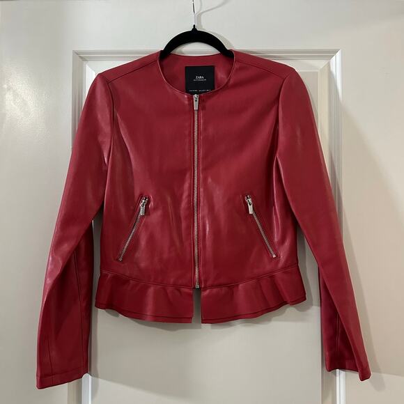 ZARA Red Faux Leather Jacket - Picture 6 of 11